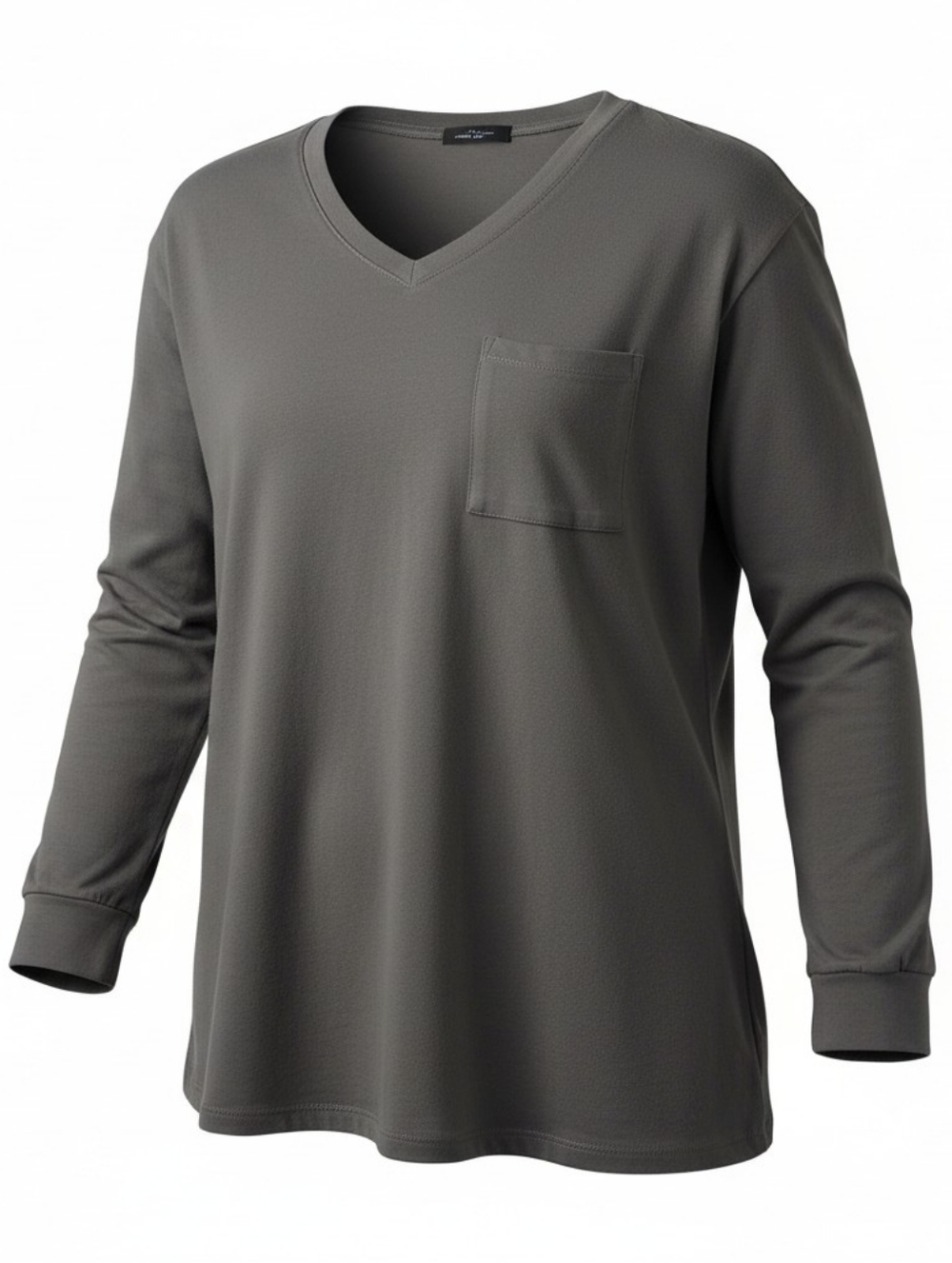 NWT Trendy Queen V-Neck Long Sleeve Pocket Tee | Taupe | Size L